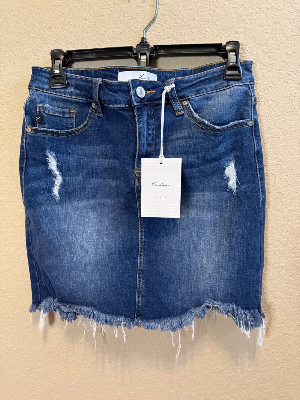 KanCan Dark Blue Distressed Denim Mini Skirt